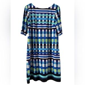 Eliza J Women's White/Black/Blue Design Mini Shift Stretchy Dress Size 10